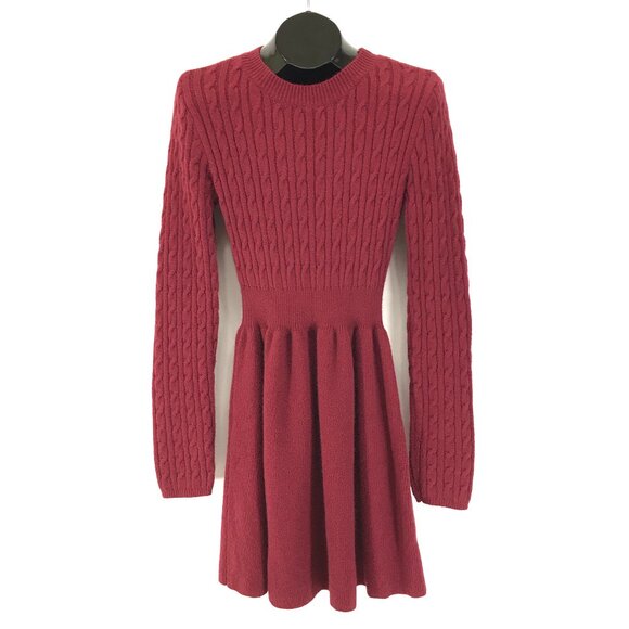 Lulus Comfortable Aura Burgundy Cable Knit Skater Sweater Dress Medium Holiday - Picture 1 of 11
